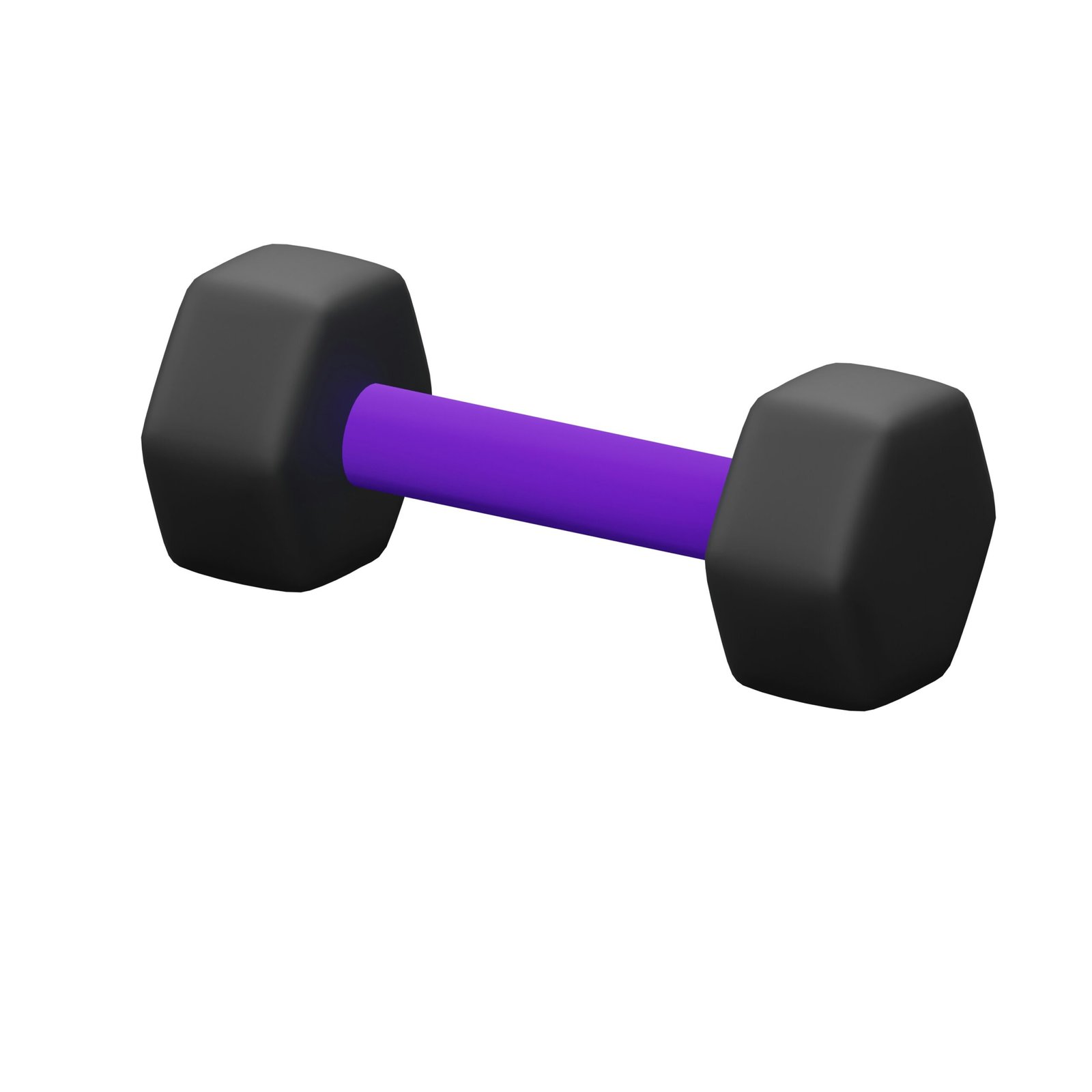 A black and purple dumbbell with a purple handle